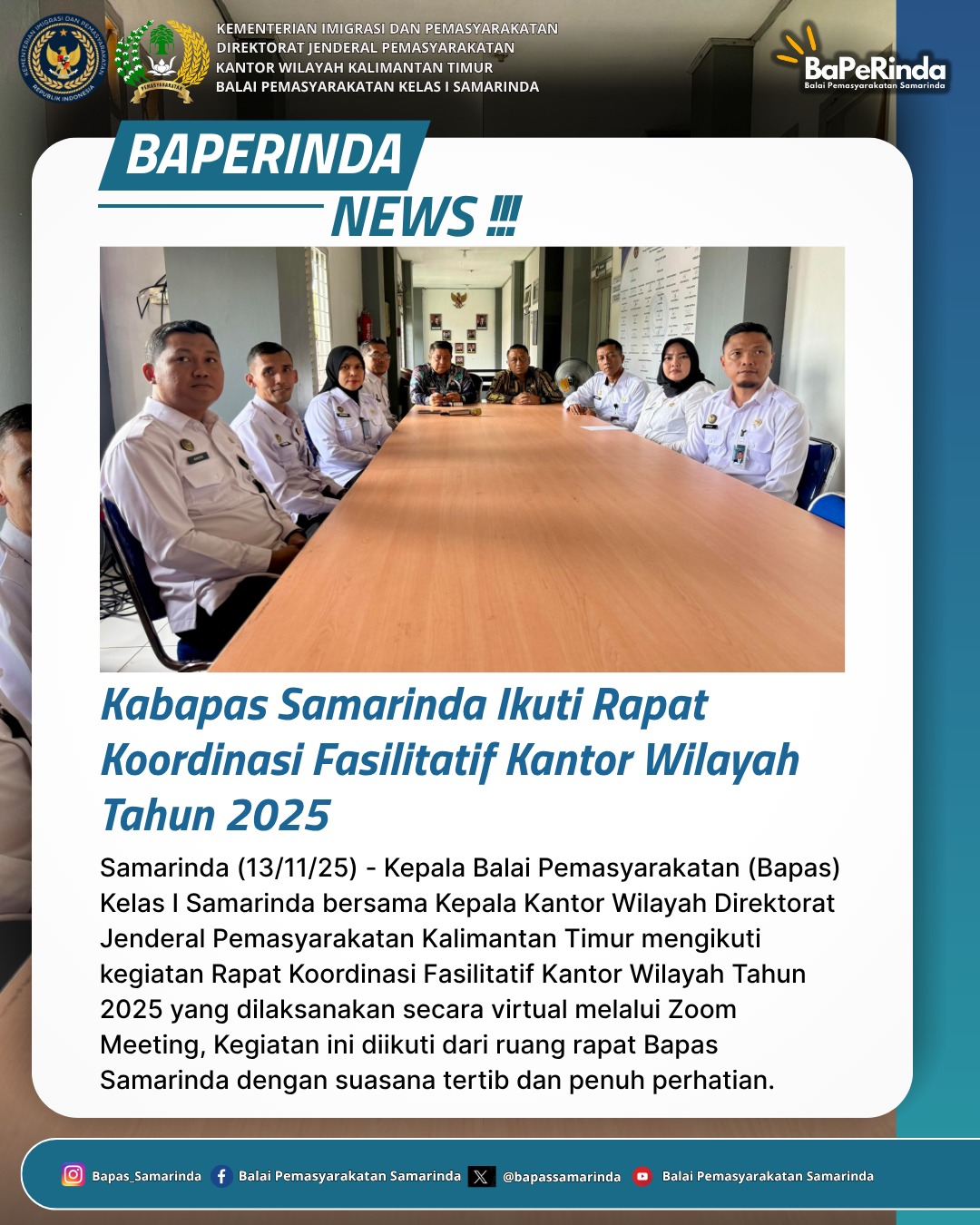 Kabapas Samarinda Ikuti Rapat Koordinasi Fasilitatif Kantor Wilayah Tahun 2025