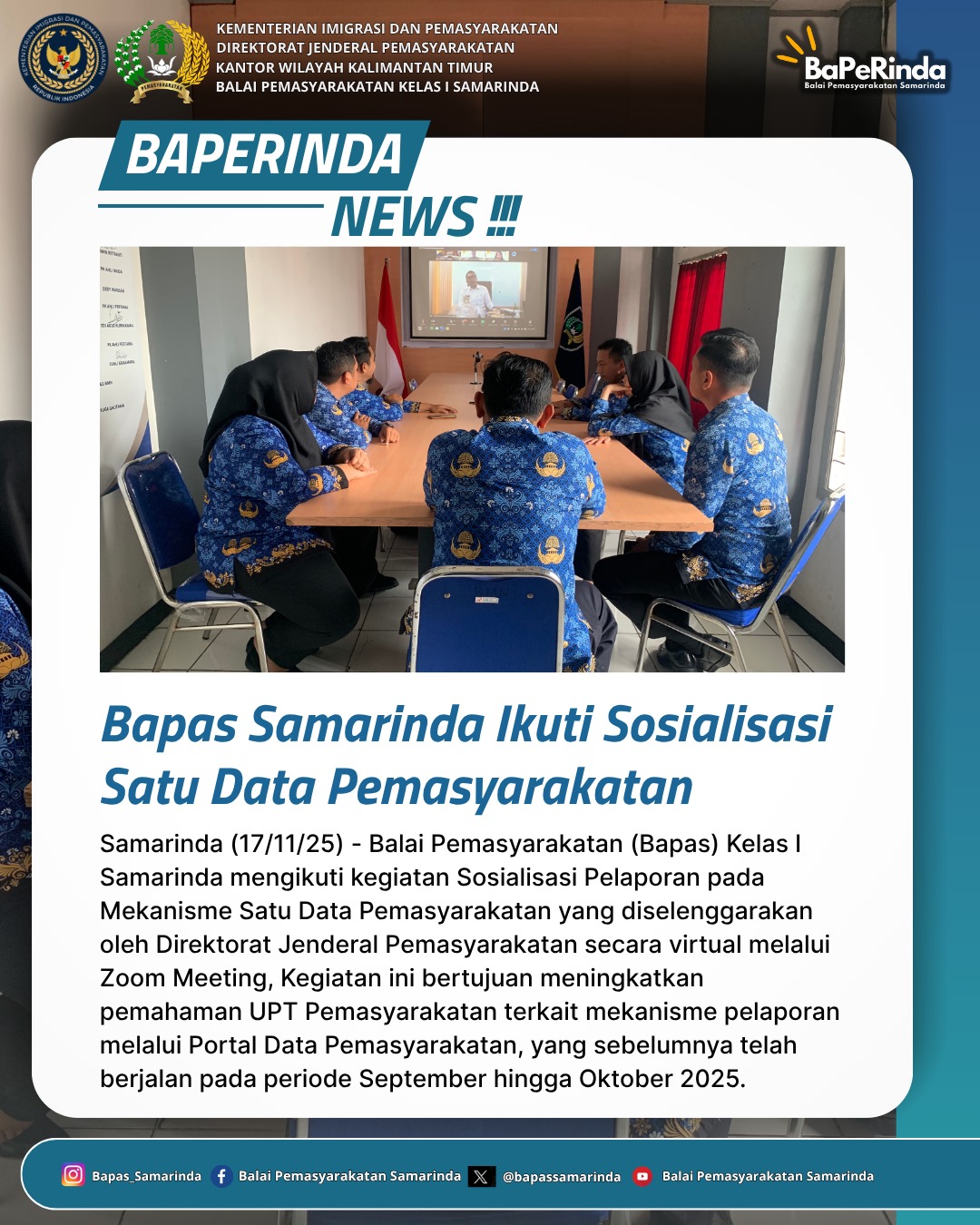 Bapas Samarinda Ikuti Sosialisasi Satu Data Pemasyarakatan