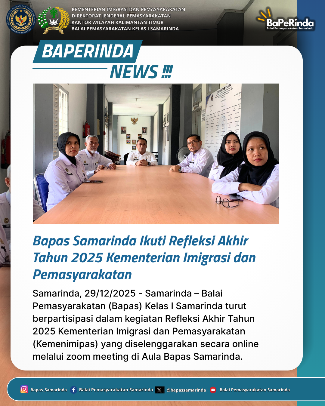 Bapas Samarinda Ikuti Refleksi Akhir Tahun 2025 Kementerian Imigrasi dan Pemasyarakatan