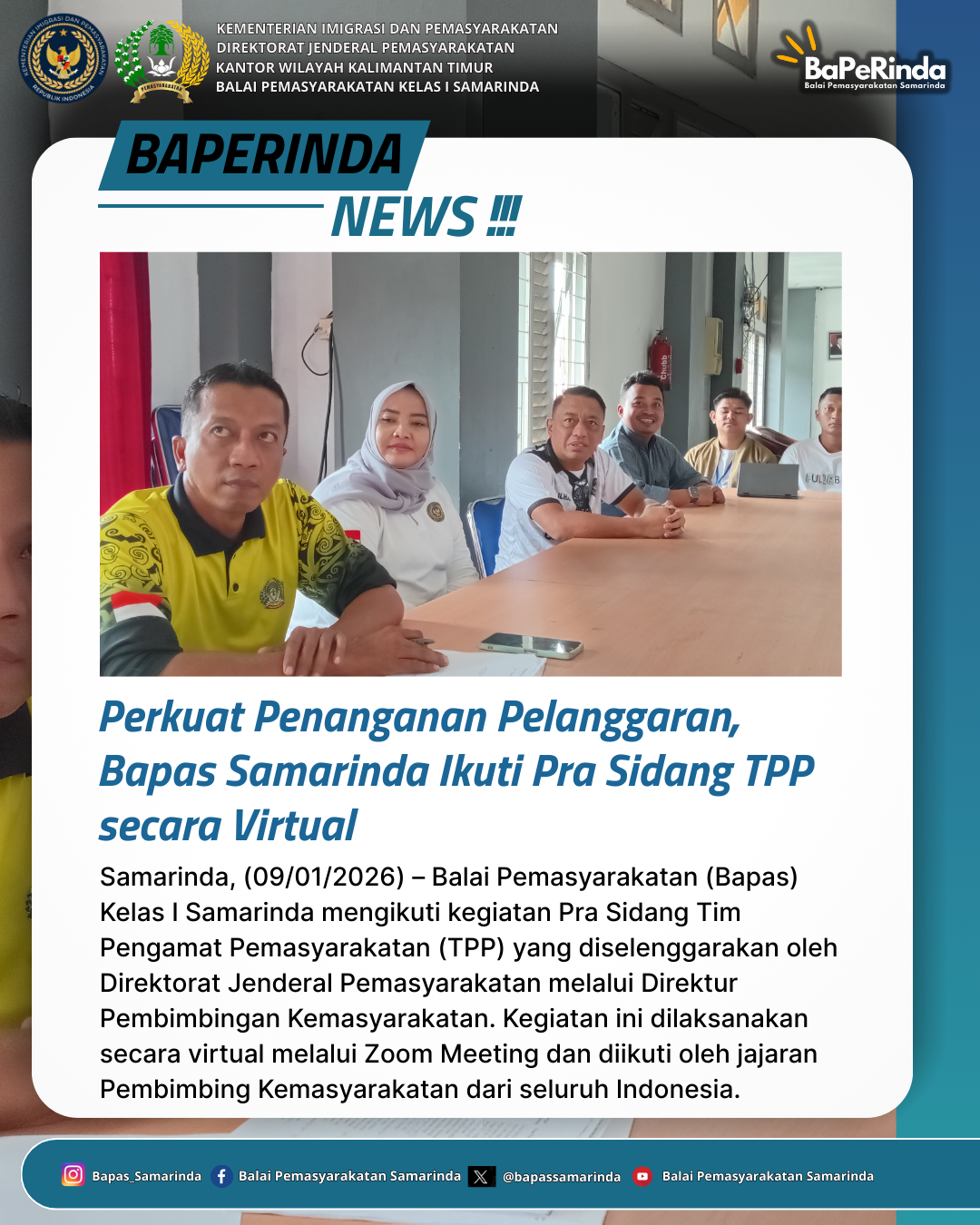 Tingkatkan Profesionalisme, Bapas Samarinda Hadiri Pra Sidang TPP Bersama Ditjen PAS