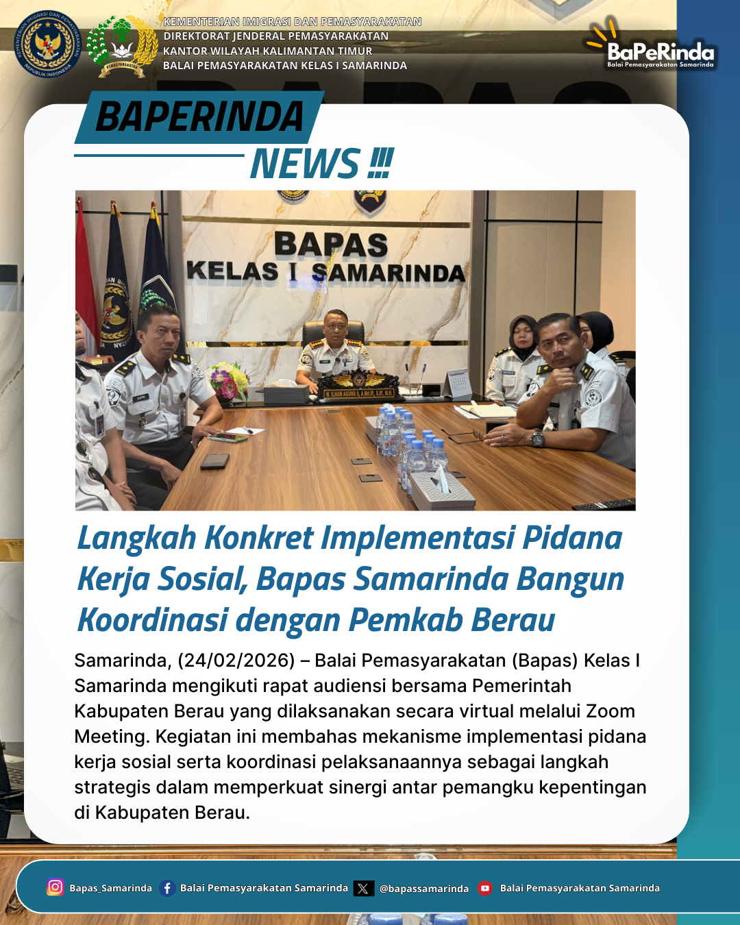 Langkah Konkret Implementasi Pidana Kerja Sosial, Bapas Samarinda Bangun Koordinasi dengan Pemkab Berau