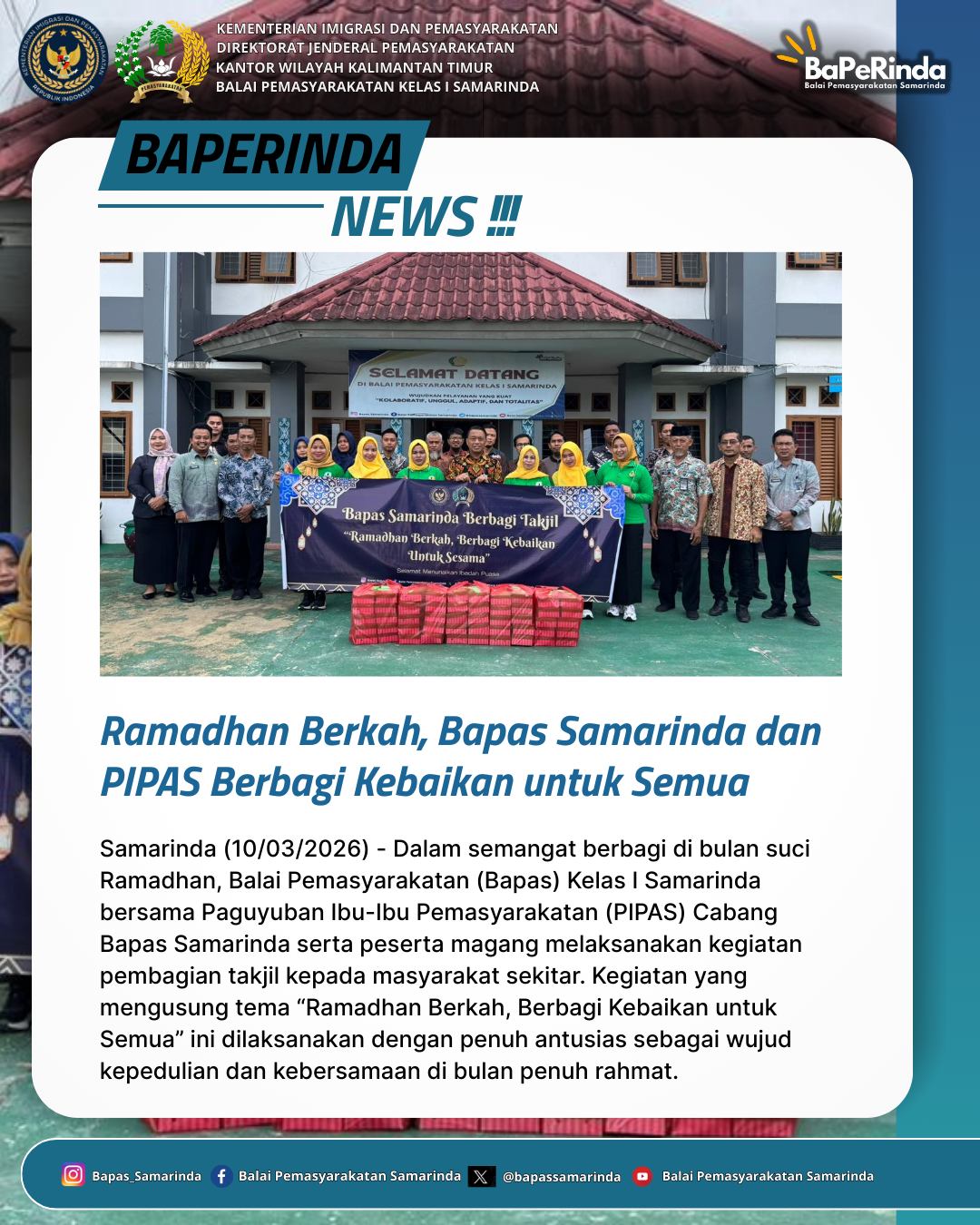 Ramadhan Berkah, Bapas Samarinda dan PIPAS Berbagi Kebaikan untuk Semua