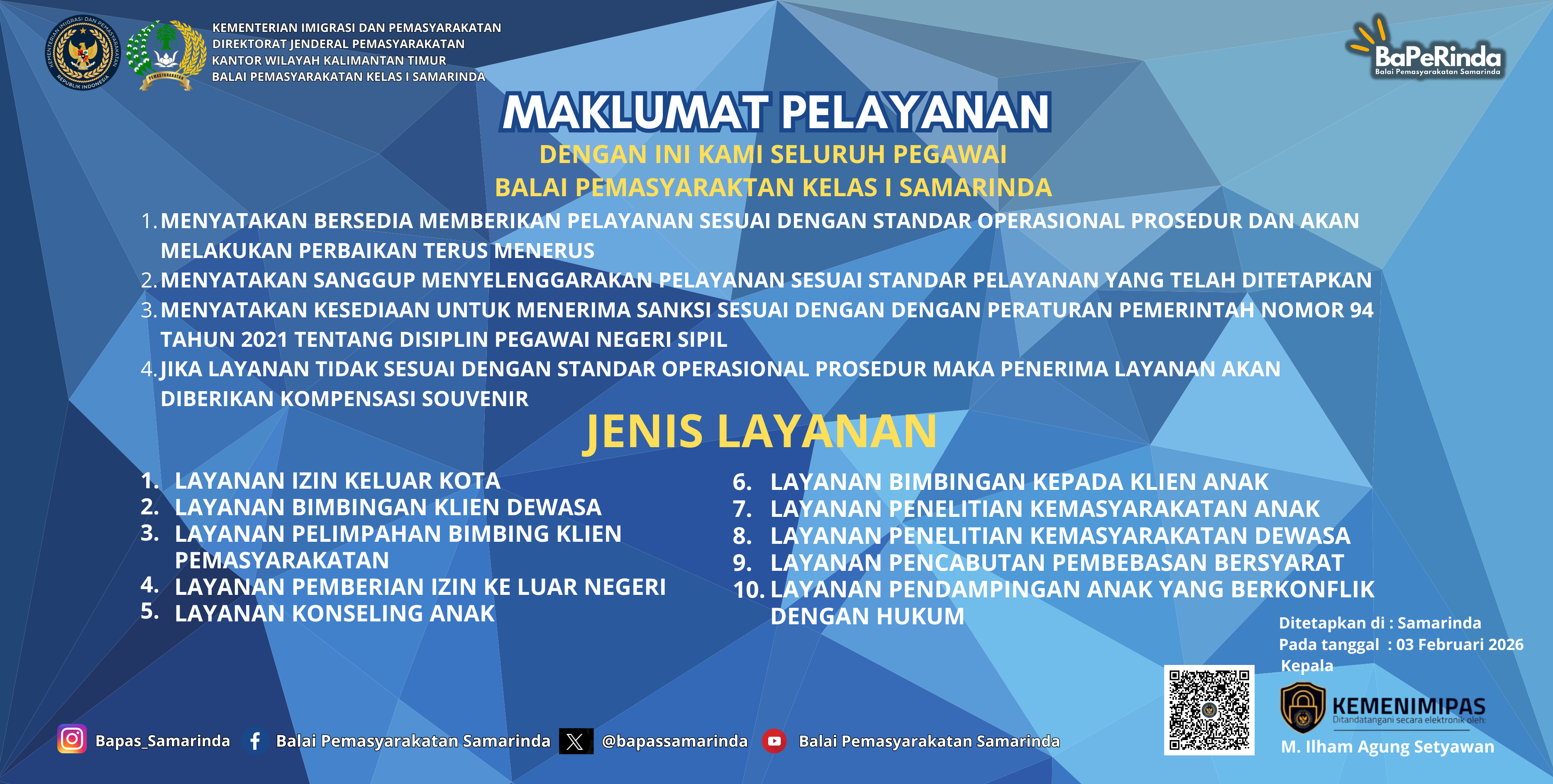 Maklumat Pelayanan Balai Pemasyarakatan Kelas I Samarinda