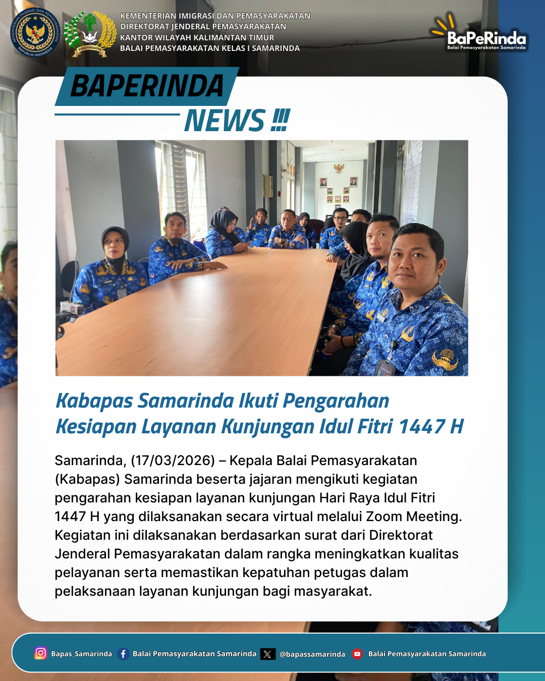 Kabapas Samarinda Ikuti Pengarahan Kesiapan Layanan Kunjungan Idul Fitri 1447 H