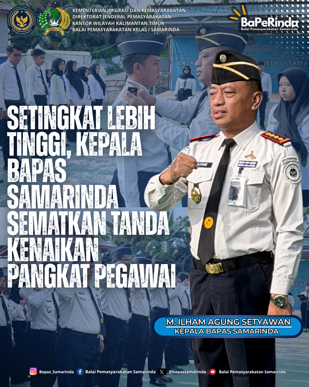 Setingkat Lebih Tinggi, Kepala Bapas Samarinda Sematkan Tanda Kenaikan Pangkat Pegawai