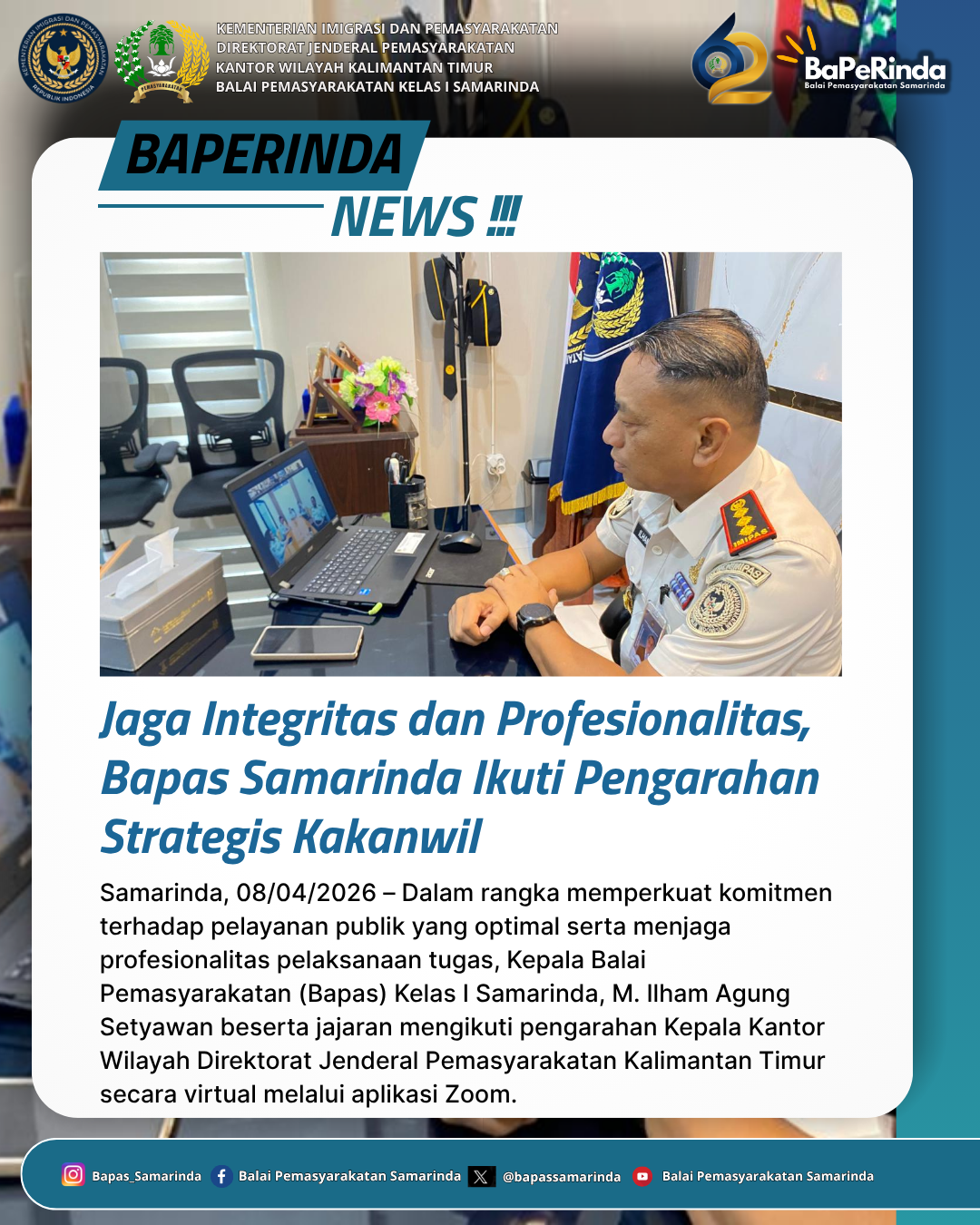 Jaga Integritas dan Profesionalitas, Bapas Samarinda Ikuti Pengarahan Strategis Kakanwil