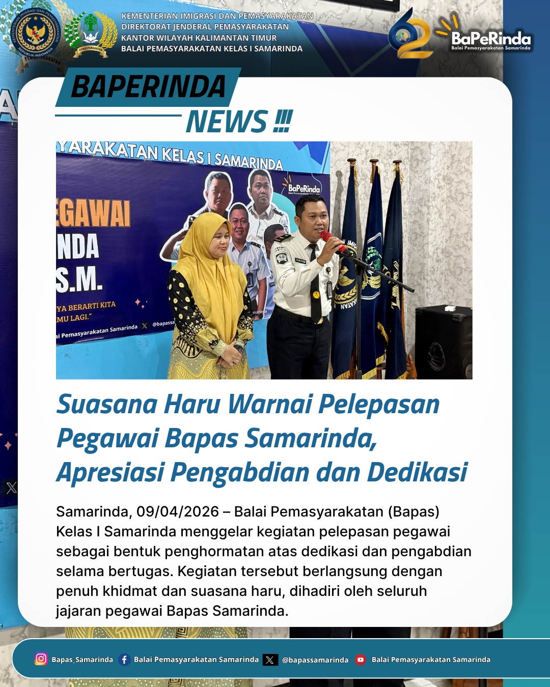Suasana Haru Warnai Pelepasan Pegawai Bapas Samarinda, Apresiasi Pengabdian dan Dedikasi