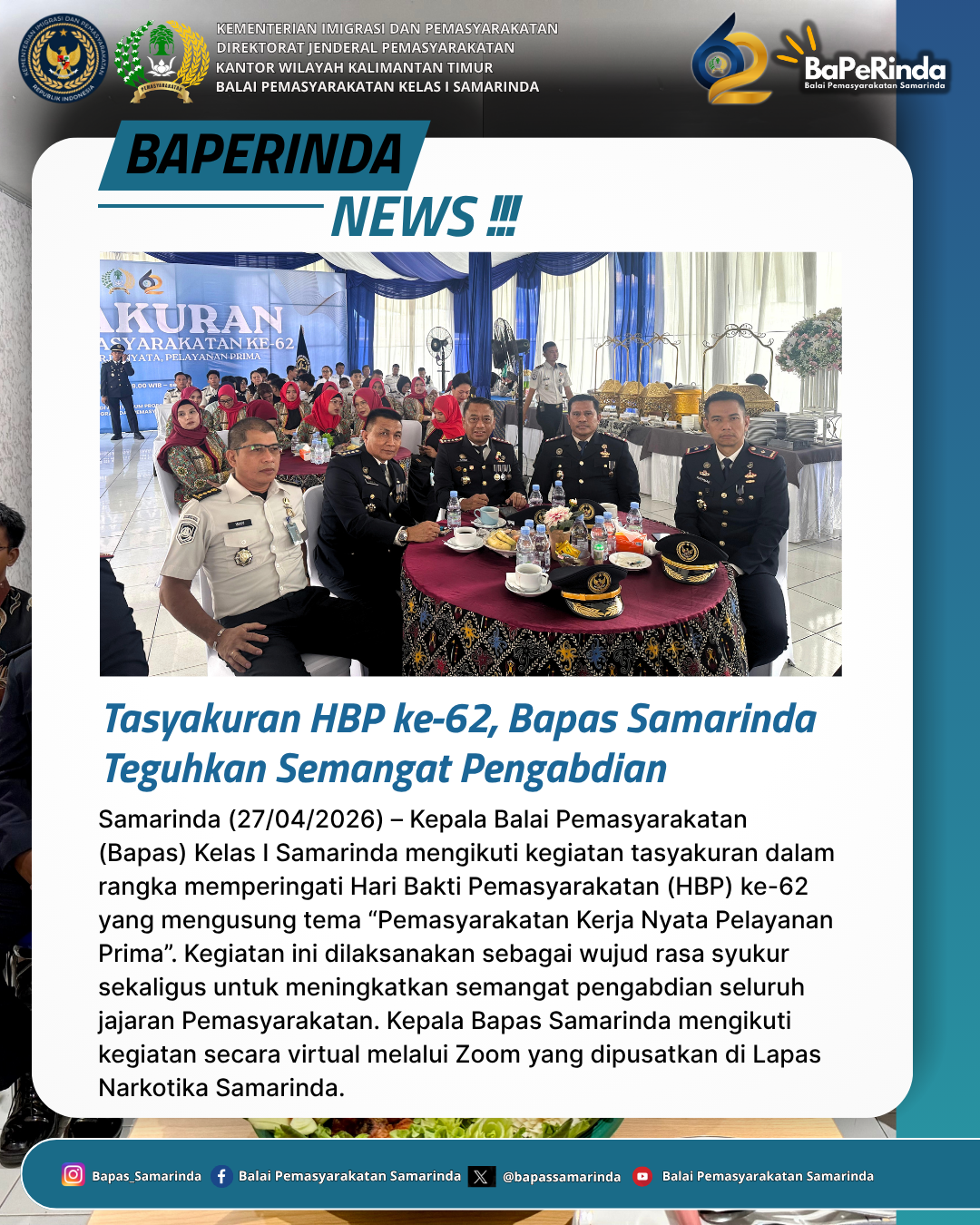 Tasyakuran HBP ke-62, Bapas Samarinda Teguhkan Semangat Pengabdian