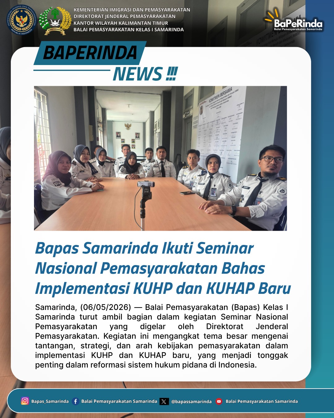 Bapas Samarinda Ikuti Seminar Nasional Pemasyarakatan Bahas Implementasi KUHP dan KUHAP Baru