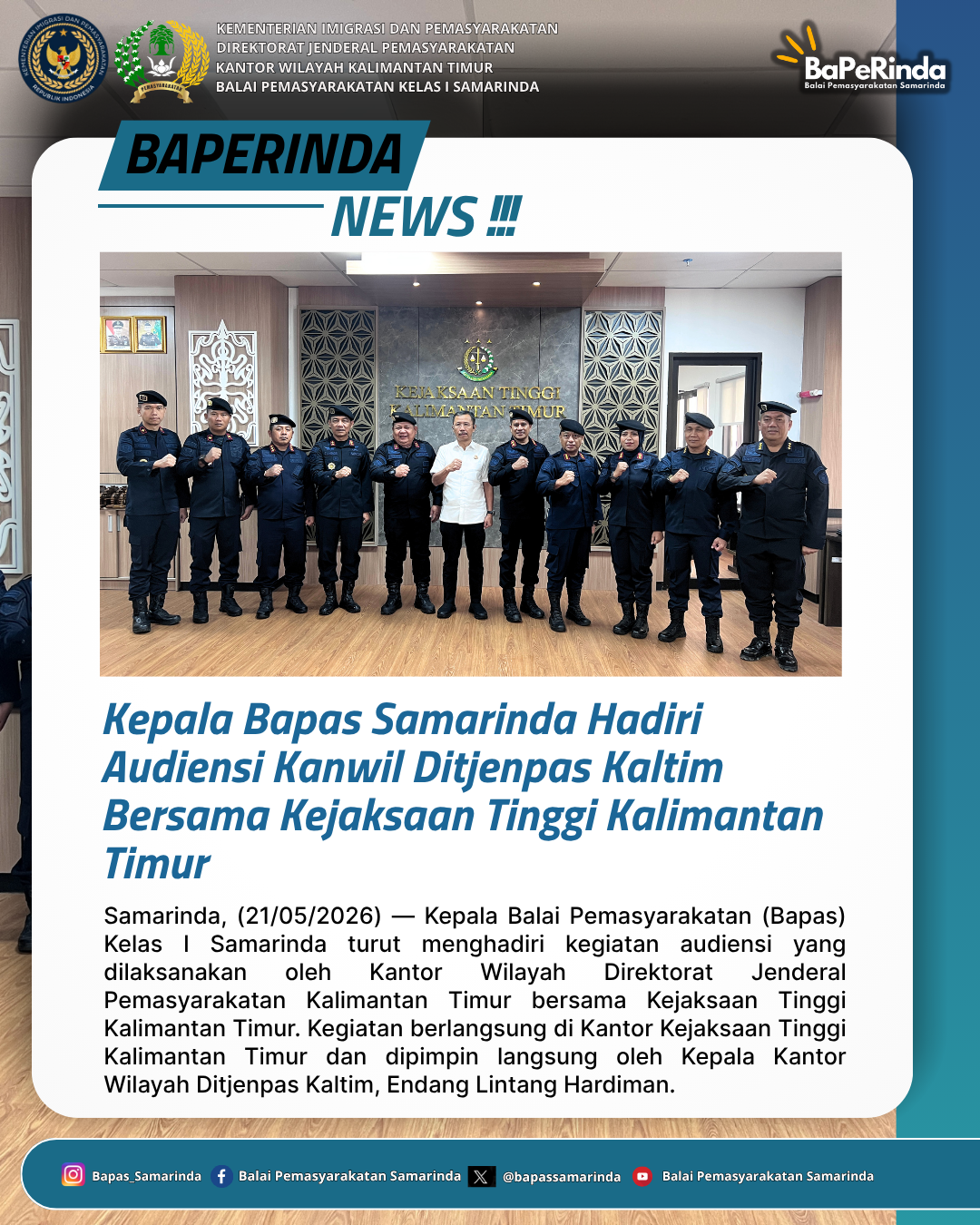 Kepala Bapas Samarinda Hadiri Audiensi Kanwil Ditjenpas Kaltim Bersama Kejaksaan Tinggi Kalimantan Timur