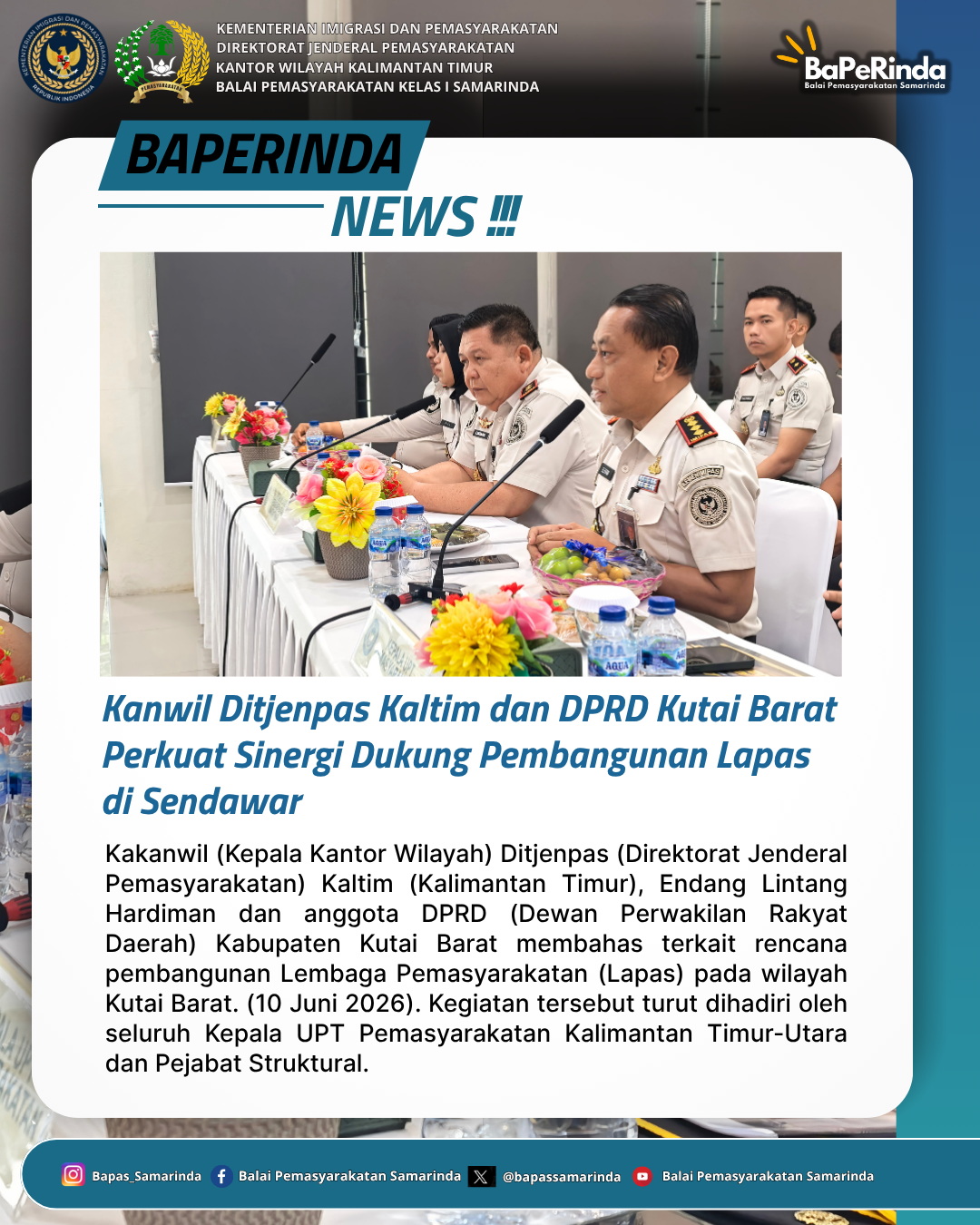 Kanwil Ditjenpas Kaltim dan DPRD Kutai Barat Perkuat Sinergi Dukung Pembangunan Lapas di Sendawar