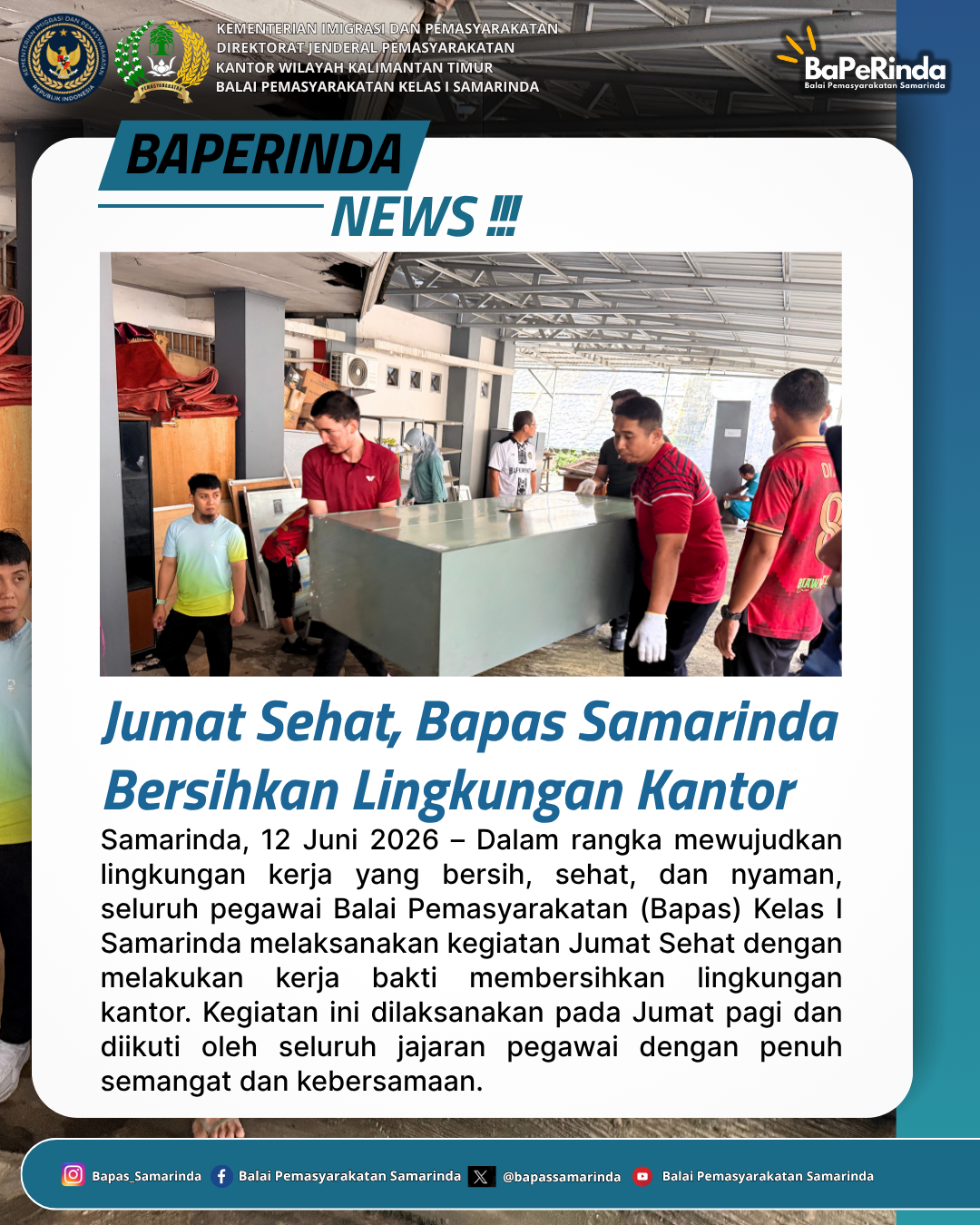 Jumat Sehat, Bapas Samarinda Bersihkan Lingkungan Kantor