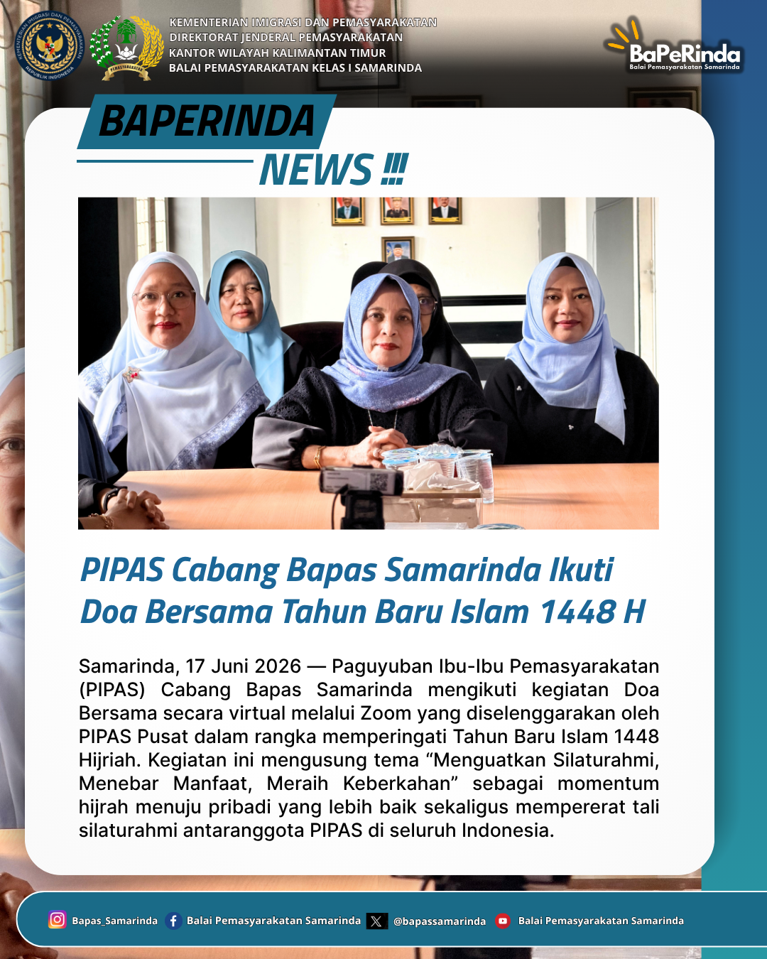 PIPAS Cabang Bapas Samarinda Ikuti Doa Bersama Tahun Baru Islam 1448 H