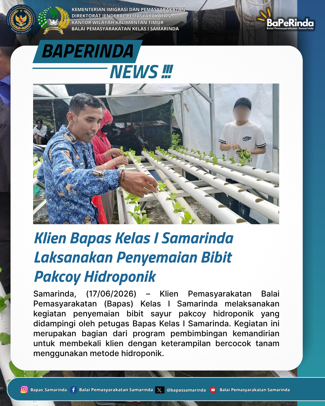 Klien Bapas Kelas I Samarinda Laksanakan Penyemaian Bibit Pakcoy Hidroponik