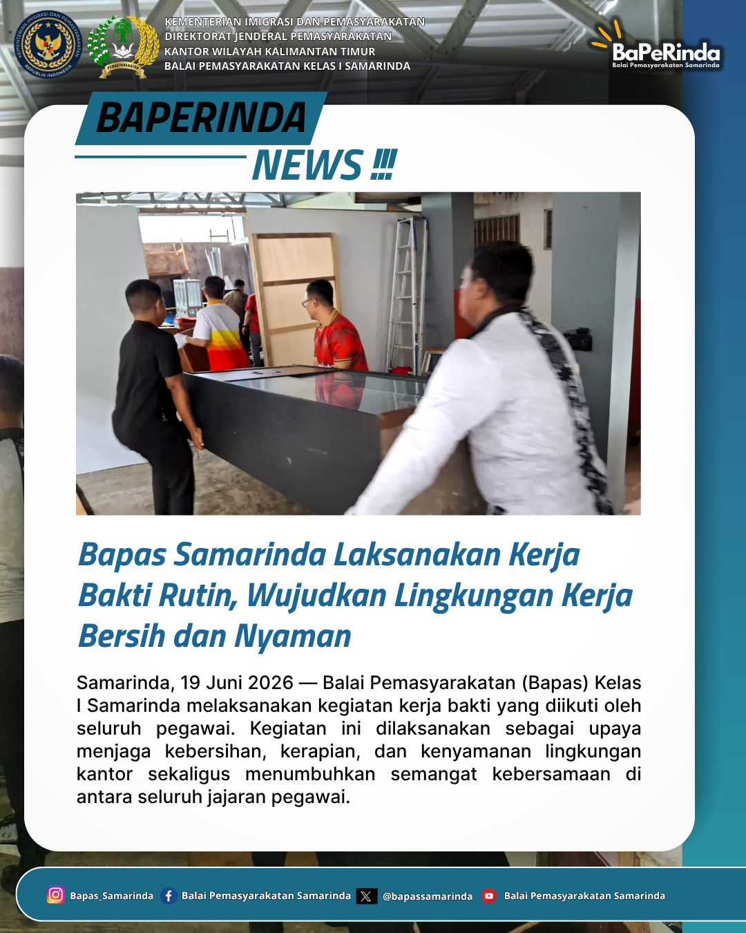 Bapas Samarinda Laksanakan Kerja Bakti Rutin, Wujudkan Lingkungan Kerja Bersih dan Nyaman