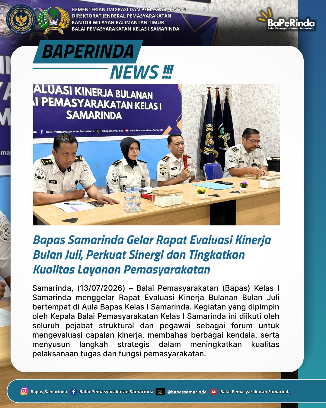 Bapas Samarinda Gelar Rapat Evaluasi Kinerja Bulan Juli, Perkuat Sinergi dan Tingkatkan Kualitas Layanan Pemasyarakatan