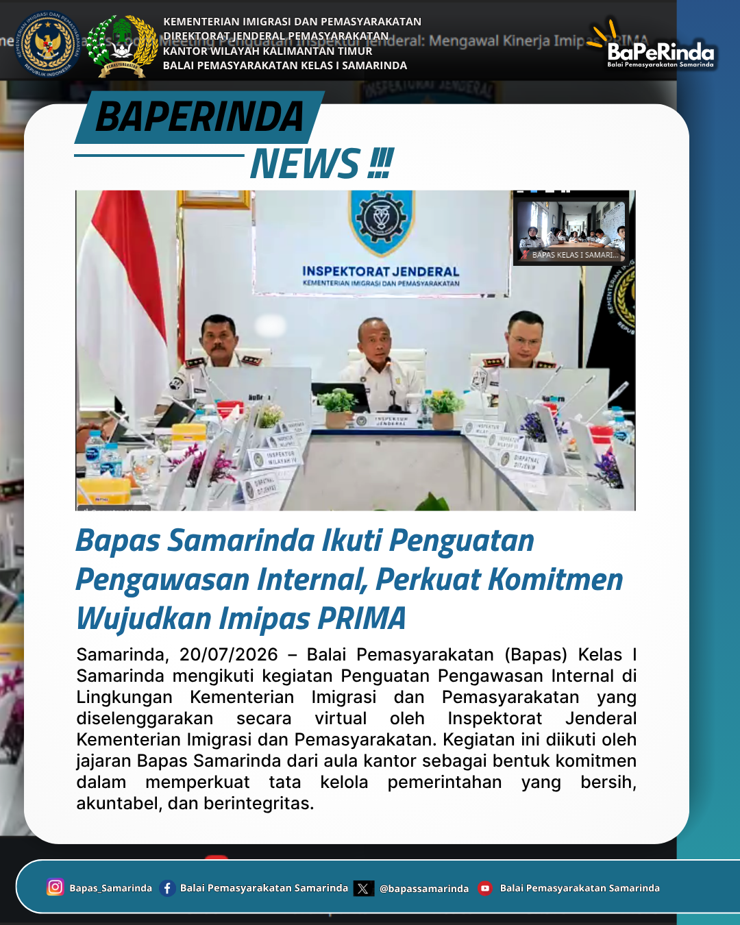 Bapas Samarinda Ikuti Penguatan Pengawasan Internal, Perkuat Komitmen Wujudkan Imipas PRIMA