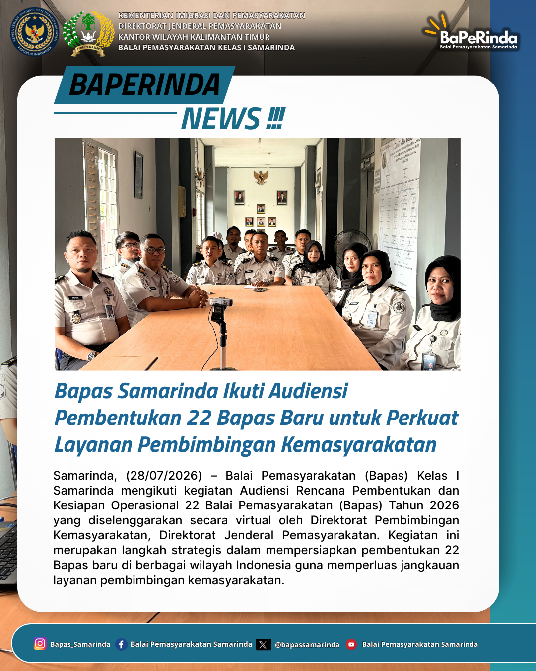 Bapas Samarinda Ikuti Audiensi Pembentukan 22 Bapas Baru untuk Perkuat Layanan Pembimbingan Kemasyarakatan