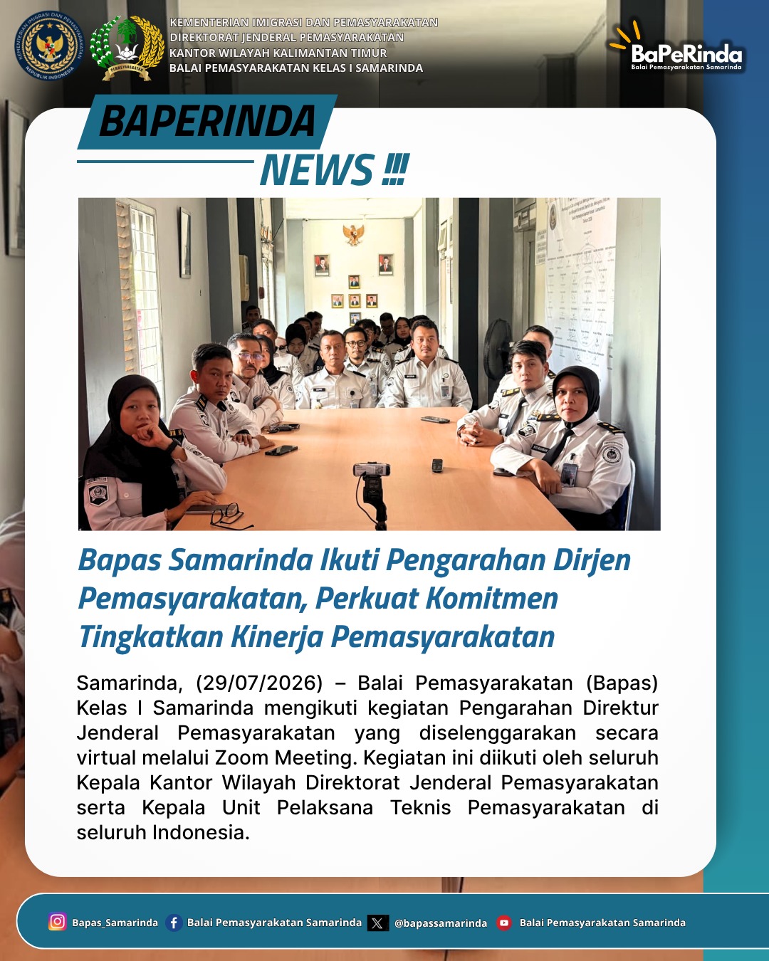 Bapas Samarinda Ikuti Pengarahan Dirjen Pemasyarakatan, Perkuat Komitmen Tingkatkan Kinerja Pemasyarakatan