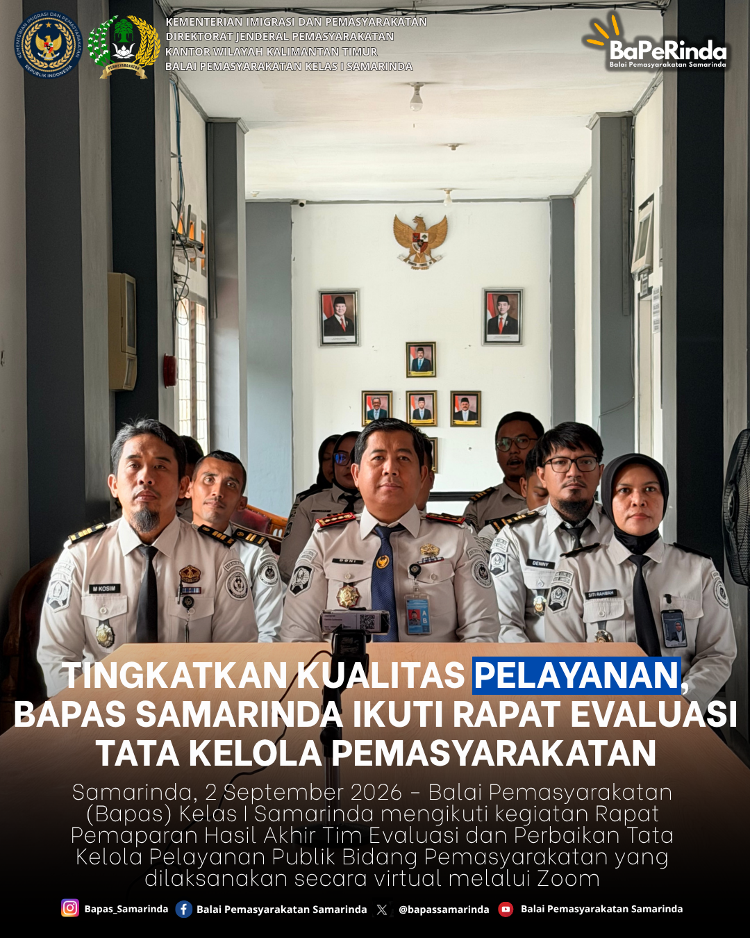 Tingkatkan Kualitas Pelayanan, Bapas Samarinda Ikuti Rapat Evaluasi Tata Kelola Pemasyarakatan