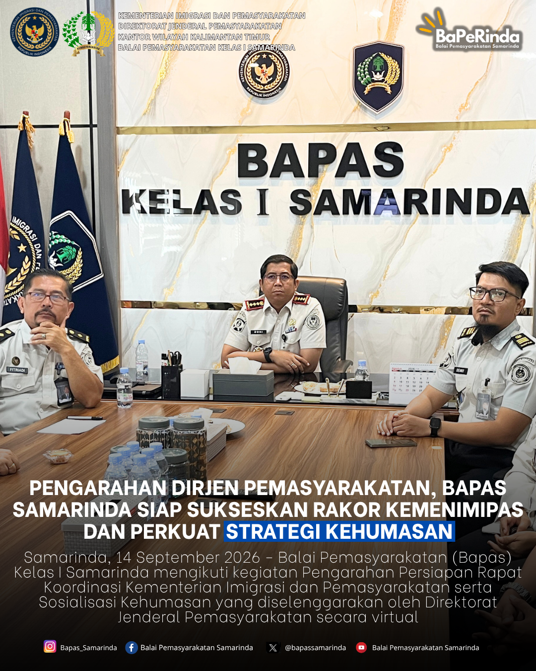 Pengarahan dirjen pemasyarakatan, bapas samarinda siap sukseskan rakor kemenimipas dan perkuat strategi kehumasan
